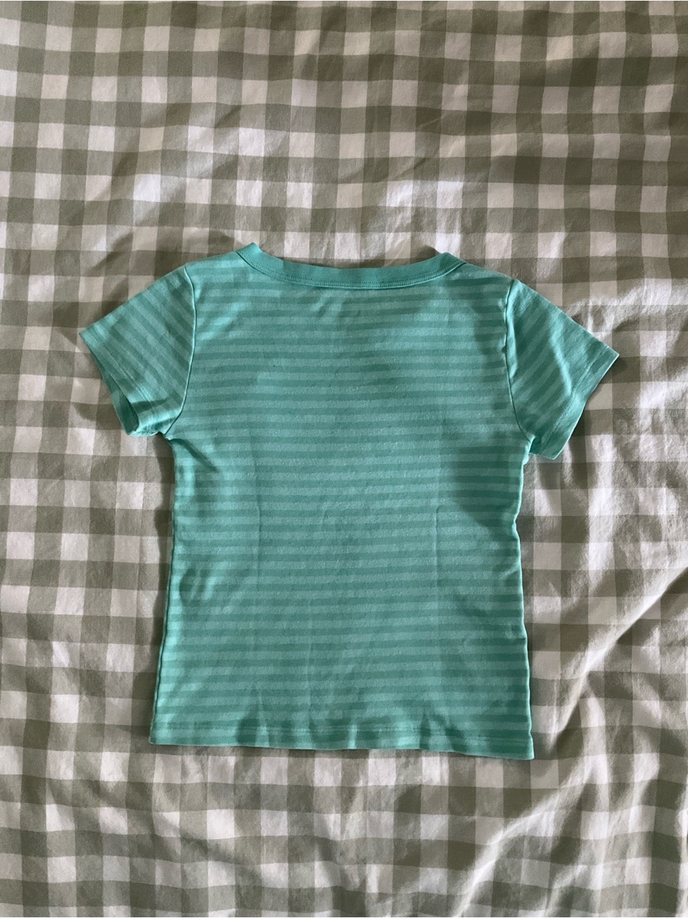 Brandy Melville Teal Seafoam Green Striped Short Sleeve Tee - Picture 3 of 3